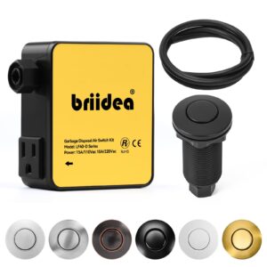 Garbage Disposal Air Switch Kit Sink Top Waste Disposal Long Stainless Steel Black On/Off Air Button Food and Waste Disposals Part by Briidea, UL Listed