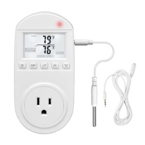 Temperature Controlled Outlet, Thermostat Outlet Compatible with Window Air Conditioner, Space Heaters, Fans, Auto On/Off, Ideal for Household, Greenhouse, Reptile, Incubator, 110V 15A