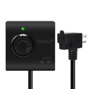 Adjustable Thermostat, Plug in Heating & Cooling Thermostat with LED Indicator, Compatible with Space Heater, Window Air Conditioners, Fans, Ideal for Household, Reptile, Greenhouse, Black