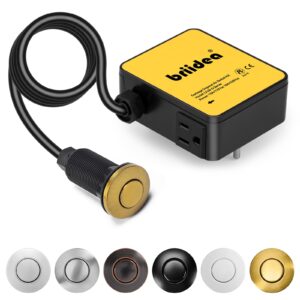 Garbage Disposal Air Switch Kit Sink Top Waste Disposal Long Stainless Steel Golden Brushed On/Off Air Button Food and Waste Disposals Part by Briidea, UL Listed