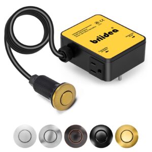 Garbage Disposal Air Switch Kit Dual Outlet Sink Top Waste Disposal Long Stainless Steel Golden Brushed On/Off Air Button Food and Waste Disposals Part by Briidea, UL Listed