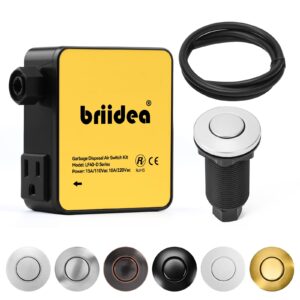Garbage Disposal Air Switch Kit Sink Top Waste Disposal Long Stainless Steel Polished On/Off Air Button Food and Waste Disposals Part by Briidea, UL Listed