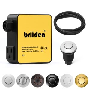 Garbage Disposal Air Switch Kit Sink Top Waste Disposal Stainless Steel Polished On/Off Air Button Food and Waste Disposals Part by Briidea, UL Listed