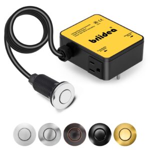 Garbage Disposal Air Switch Kit Dual Outlet Sink Top Waste Disposal Long Stainless Steel Polished On/Off Air Button Food and Waste Disposals Part by Briidea, UL Listed