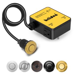 Garbage Disposal Air Switch Kit Dual Outlet Sink Top Waste Disposal Stainless Steel Golden Brushed On/Off Air Button Food and Waste Disposals Part by Briidea, UL Listed