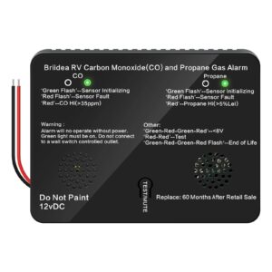 RV Carbon Monoxide & Propane Gas Alarm, Dual LP/CO Detector with Separate LED Indicator Light, 100dB Loud Alarm, 12 VDC, Black