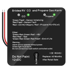 RV Carbon Monoxide & Propane Gas Alarm, Dual LP/CO Alarm, Separate LED Indicators, 100dB Loud, Early Warning Safety System, 12 VDC, Black